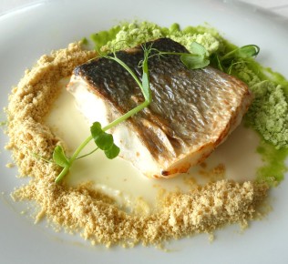 Lubina con polvo vegetal y hierbas finas
